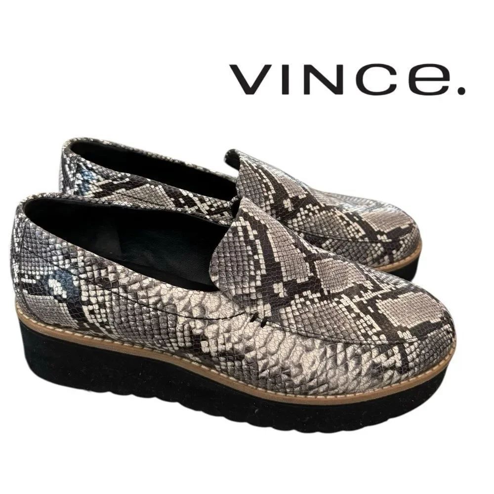 Vince Zeta Women's Snake Print Leather Platform Slip-on Loafers 6.5